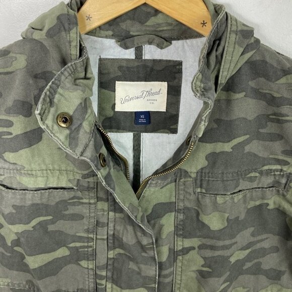Target Camo Hooded Jacket Coat Size XS 100% Cotton Pocket Cinch Waist Camouflage - Picture 7 of 16